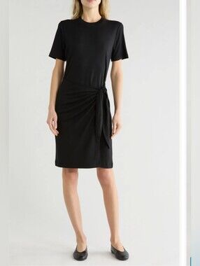 Vince Classic Jersey Black Short Sleeve Side Tie Short-Sleeve Dress Sz Xs